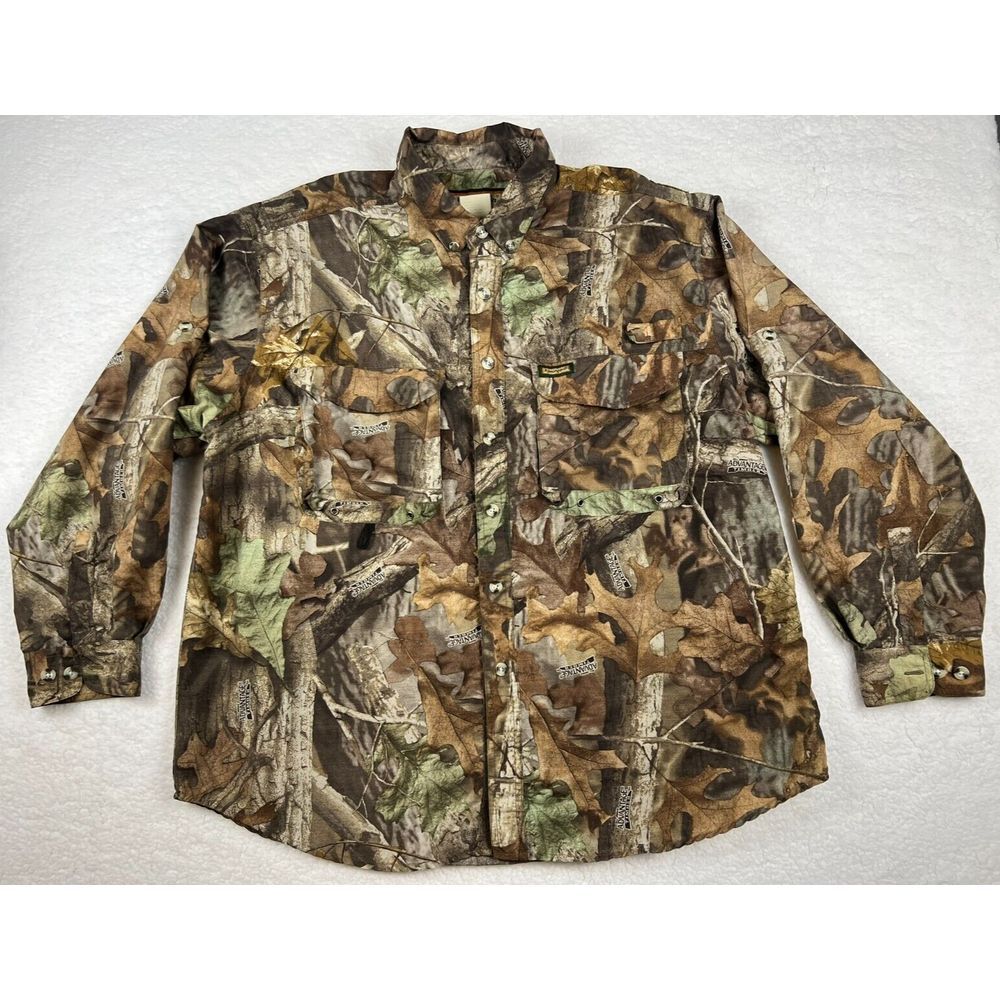 Remington Shirt Mens 2XL Brown Camo‎ Outdoor Hunting Advantage Timber Vented Vtg